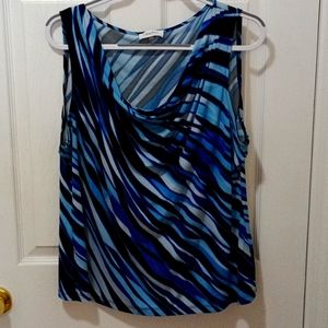 Calvin Klein ladies size 1X sleeveless blouse.  Multicolor blues and white.